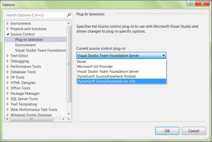 Select Source Control Plugin - Visual Studio 2013